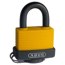 ABUS 70AL Series Weather Sealed Padlock with 49mm Construction Yellow Aluminium Body and 24mm Plastic Coated Steel Shackle KD Display Pack - 70AL45CYC