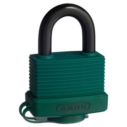 ABUS 70AL Series Weather Sealed Padlock with 49mm Military Green Aluminium Body and 24mm Plastic Coated Steel Shackle KD Display Pack - 70AL45MGC