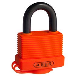 ABUS 70AL Series Weather Sealed Padlock with 49mm Rescue Orange Aluminium Body and 24mm Plastic Coated Steel Shackle KD Display Pack - 70AL45ROC