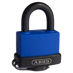 ABUS 70 Series Weather Sealed Padlock with 49mm Blue Brass Body and 24mm Plastic Coated Stainless Steel Shackle KD Display Pack - 70IB45C