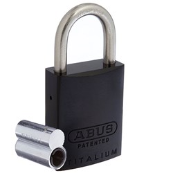 ABUS 83AL Series Premium Rekeyable Padlock with 40mm Black Aluminium Body and 25mm Stainless Steel Shackle Less Plug - 83ALIB40BLKLP