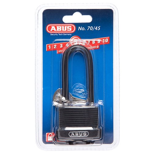 ABUS 70 Series Weather Sealed Padlock with 49mm Black Brass Body and 63mm Plastic Coated Steel Shackle KD Display Pack - 7045HB63C