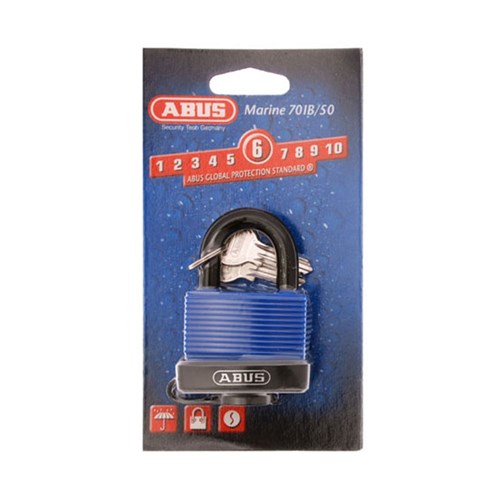 ABUS 70 Series Weather Sealed Padlock with 55mm Black Brass Body and 24mm Plastic Coated Stainless Steel Shackle KD Display Pack - 70IB50C