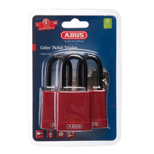 ABUS P/LOCK 74/40 RED TRIPLE PACK KEYED ALIKE