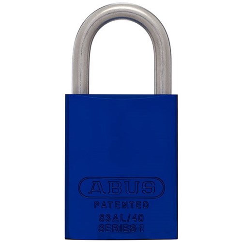 ABUS 83AL Series Premium Rekeyable Padlock with 40mm Blue Aluminium Body and 25mm Stainless Steel Shackle Less Plug - 83ALIB40BLULP