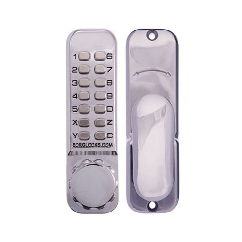 Borg Mechanical Digital Door Lock with Knob and Holdback External Grade Chrome Plate - BL2600MGBC