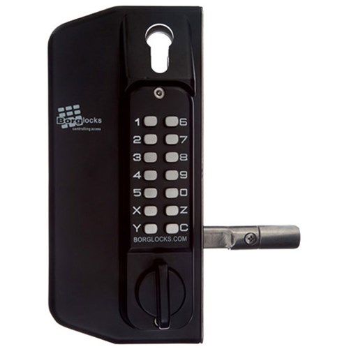 Borg Mechanical Digital Gate Lock with Anti Climb Case Back to Back Keypads and Euro Cylinder Key Override Marine Grade Black - BL3175GATEK