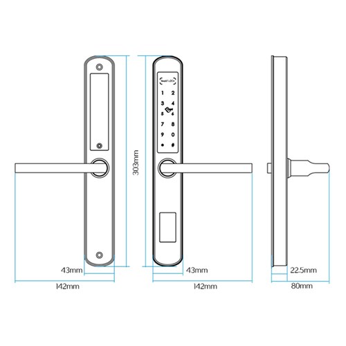 BRYTE ELECTRONIC NARROW BODY LEVER SILVER NO MORTICE LOCK