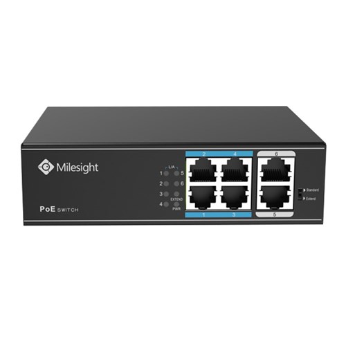 Milesight 4 Port Unmanaged Network Switch with 4 PoE Ports plus 2 Uplink Ports - MS-S0204-EL