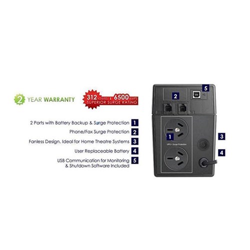 DYNAMIX Defender 650VA (390W) Line Interactive UPS, 936J